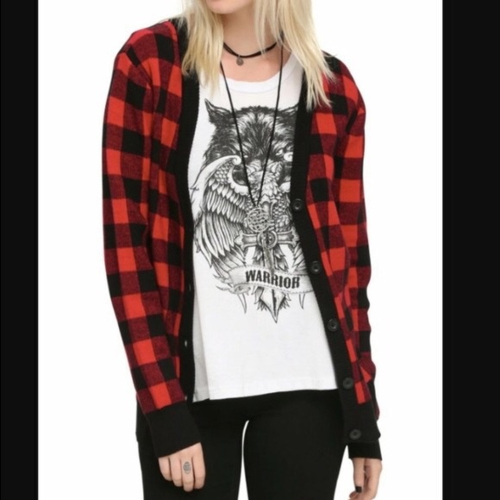 Hot Topic Red Plaid Cardigan